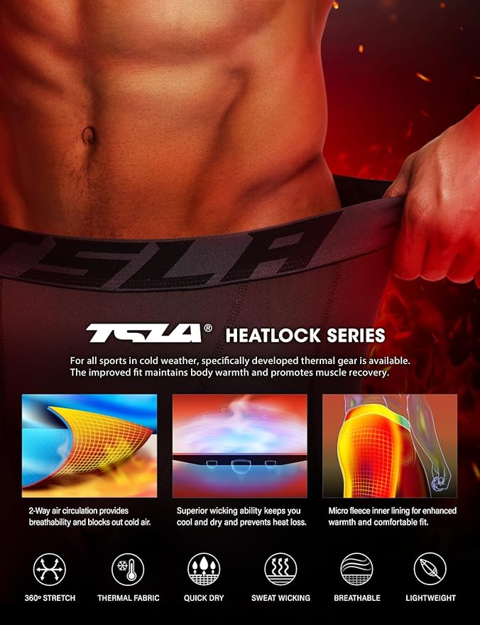 TSLA Men's Thermal Compression Pants, Athletic Sports Leggings & Running Tights, Wintergear Base Layer Bottoms