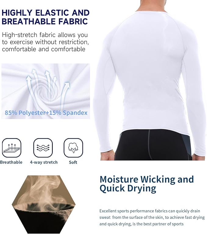 Compression Shirt Men Long Sleeve Quick Dry T-Shirt Athletic Workout Base Layer Running Sports Gym Undershirts