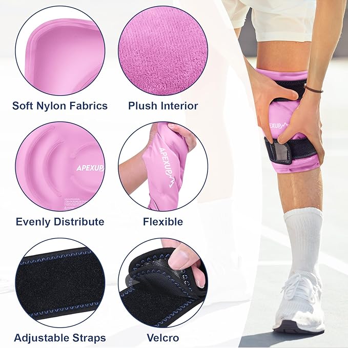 APEXUP Ice Pack for Knee Pain Relief, Large Reusable Wrap After Surgery, Flexible Gel Cold Pack for Injuries, Pain Relief for Back, Shoulder, Elbow, Ankle and Leg (Pink, XXL, 2PK)
