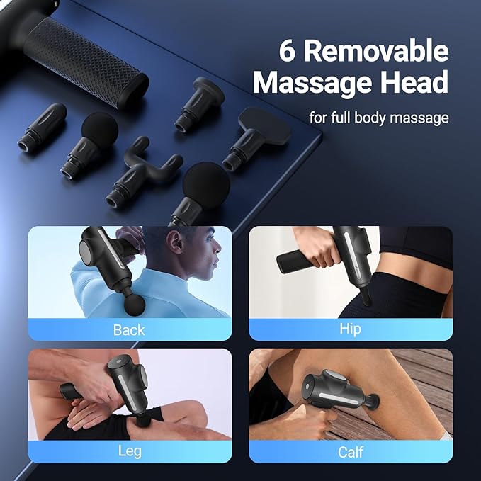 MERACH Massage Gun Deep Tissues, Percussion Massager Tools with 6 Massage Heads, Portable Hand Held Muscle Massagers for Pain Relief Deep Tissue, Cool Gifts for Men and Women