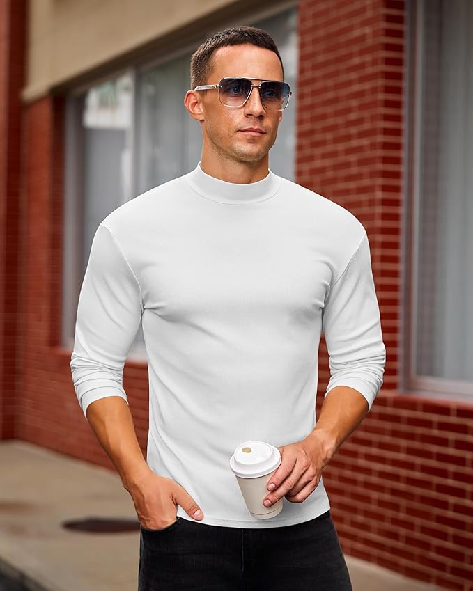Mens Casual Mock Turtleneck Long Sleeve Basic Lightweight Slim Fit Pullover Tops Ribbed Thermal Undershirts