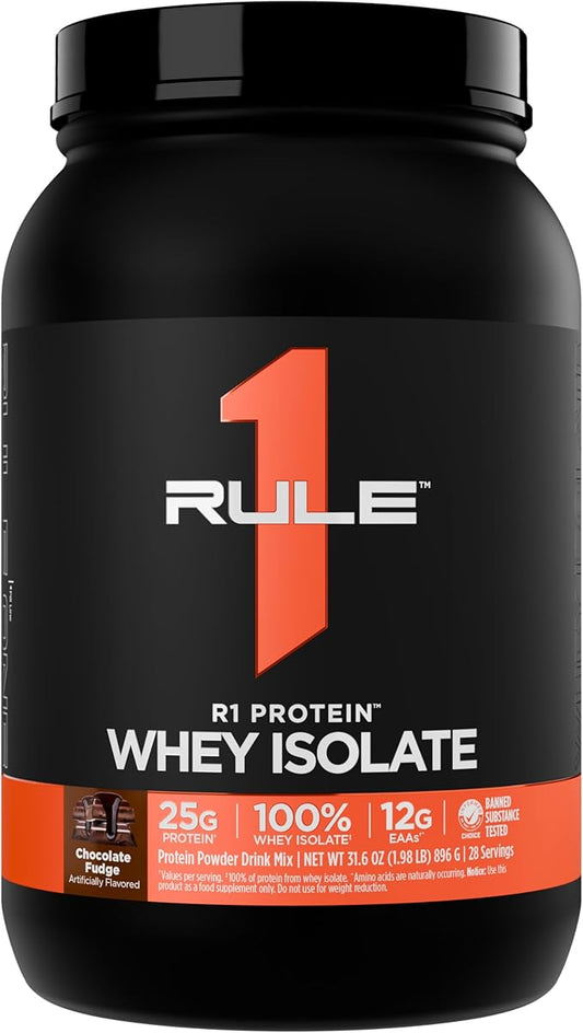 Rule 1 R1 Protein Whey Isolate - with 25g Protein & 6g BCAA Exclusively from Isolated & Hydrolyzed Sources for Workout Recovery (2 Pounds*, Chocolate Fudge)