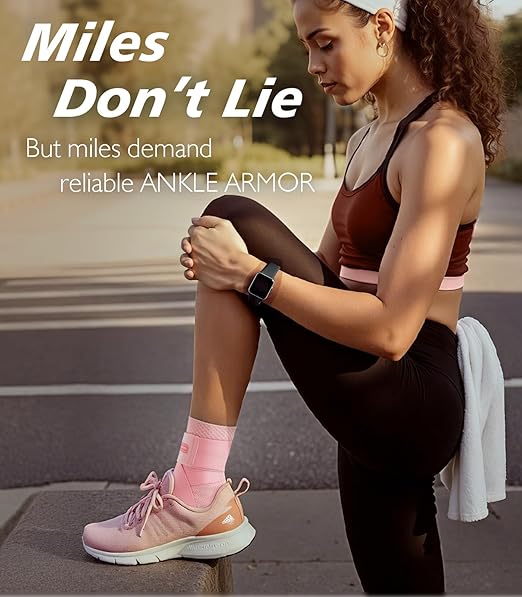 Flat Knitting Ankle Brace For Women&Men, 7-Zone Dynamic Compression Sleeve w/Flex Strap,Foot Support For Sports, Sprained Ankle, Achilles Tendonitis, Plantar Fasciitis Relief(Pack of1) M,Pink