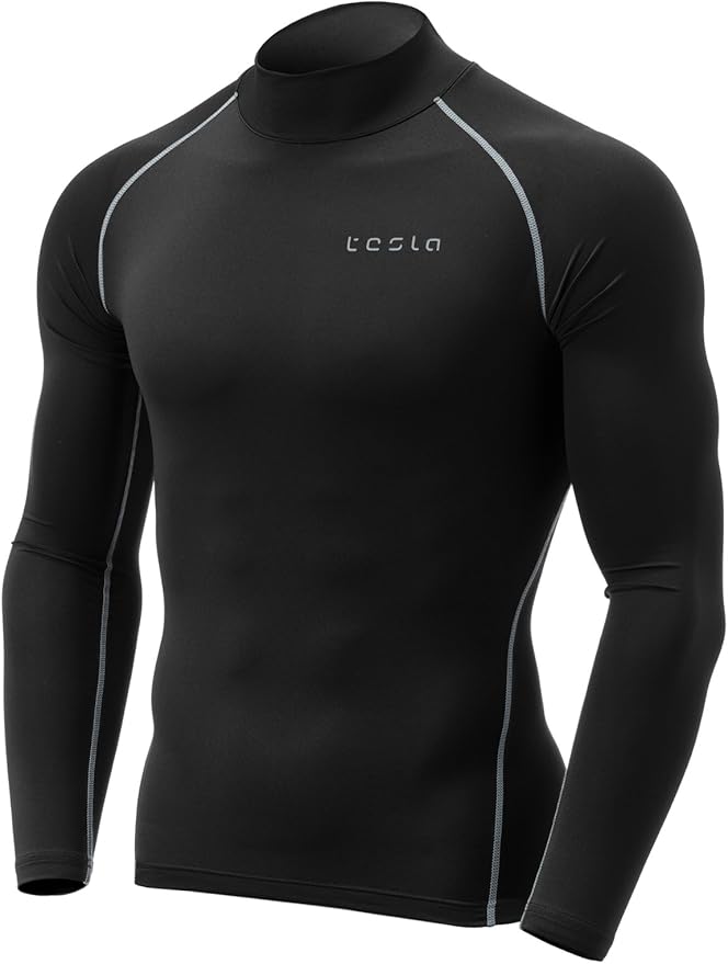 TSLA Men's Thermal Long Sleeve Compression Shirts, Mock/Turtleneck Winter Sports Running Base Layer Top