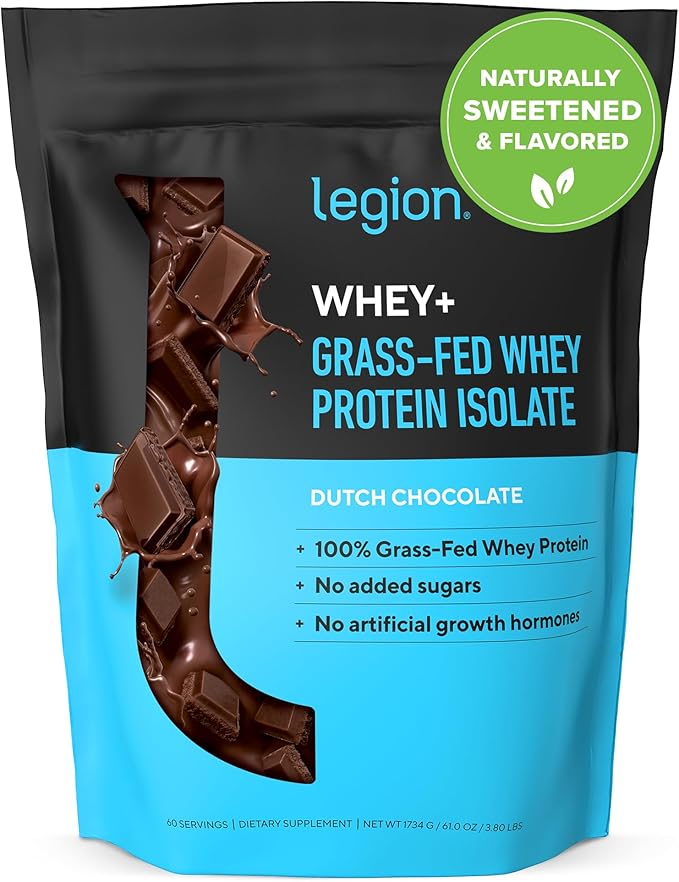 LEGION Whey+ Protein Whey Isolate from Grass Fed Cows - Whey Protein Isolate Powder Low Calorie, Non-GMO, Sugar Free, Lactose and Gluten Free, All Natural Protein Powder for Men & Women (60 Servings)
