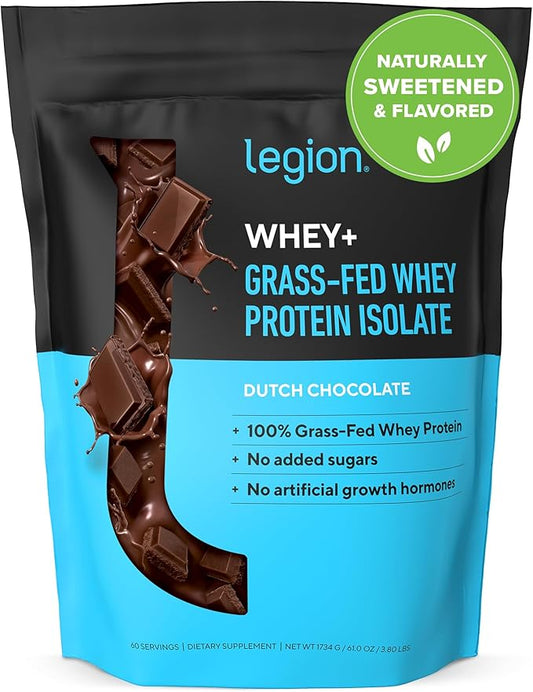 LEGION Whey+ Protein Whey Isolate from Grass Fed Cows - Whey Protein Isolate Powder Low Calorie, Non-GMO, Sugar Free, Lactose and Gluten Free, All Natural Protein Powder for Men & Women (60 Servings)
