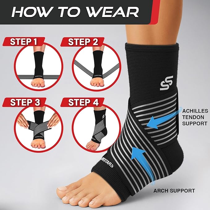 Sleeve Stars Ankle Brace for Women & Men, Ankle Wrap for Sprained Ankle, Compression Sleeve for Plantar Fasciitis Relief, Easy Customizable Support: w/Removable Strap (Single/L:12"-13"/Black)