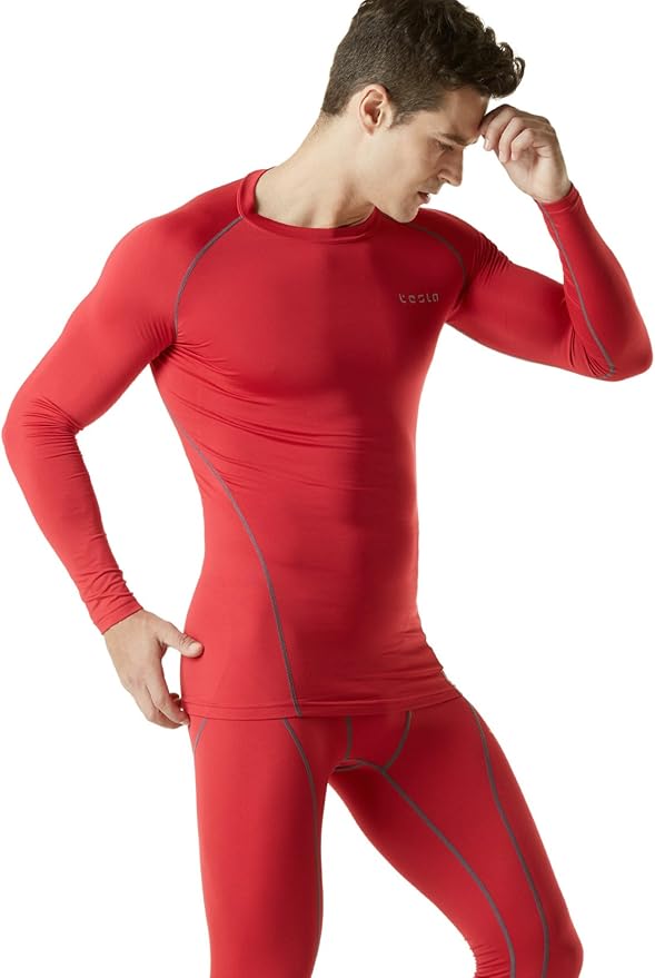 TSLA Men's Thermal Long Sleeve Compression Shirts, Athletic Base Layer Top, Winter Gear Running T-Shirt