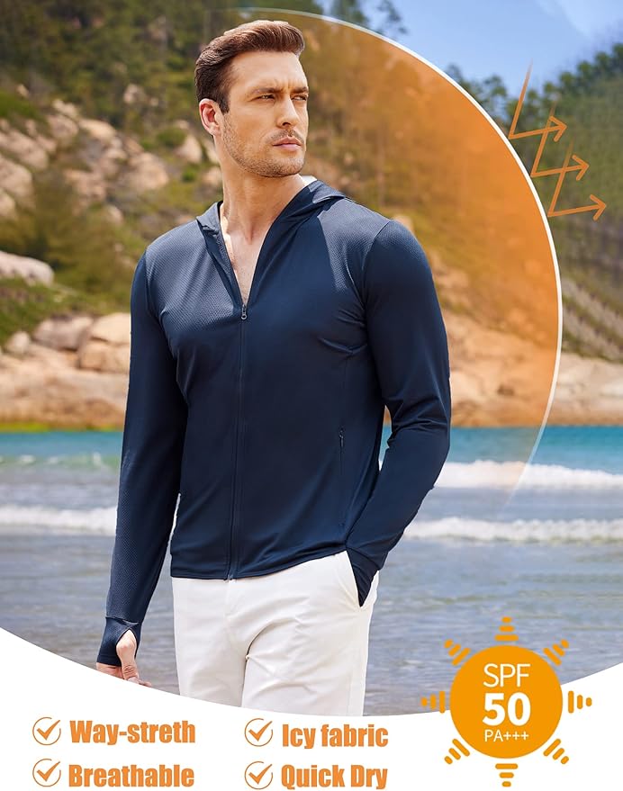 COOFANDY Men Full Zip UPF 50 Sun Protection Hoodie Jacket Long Sleeve Lightweight Breathable UV Shirts with Pockets