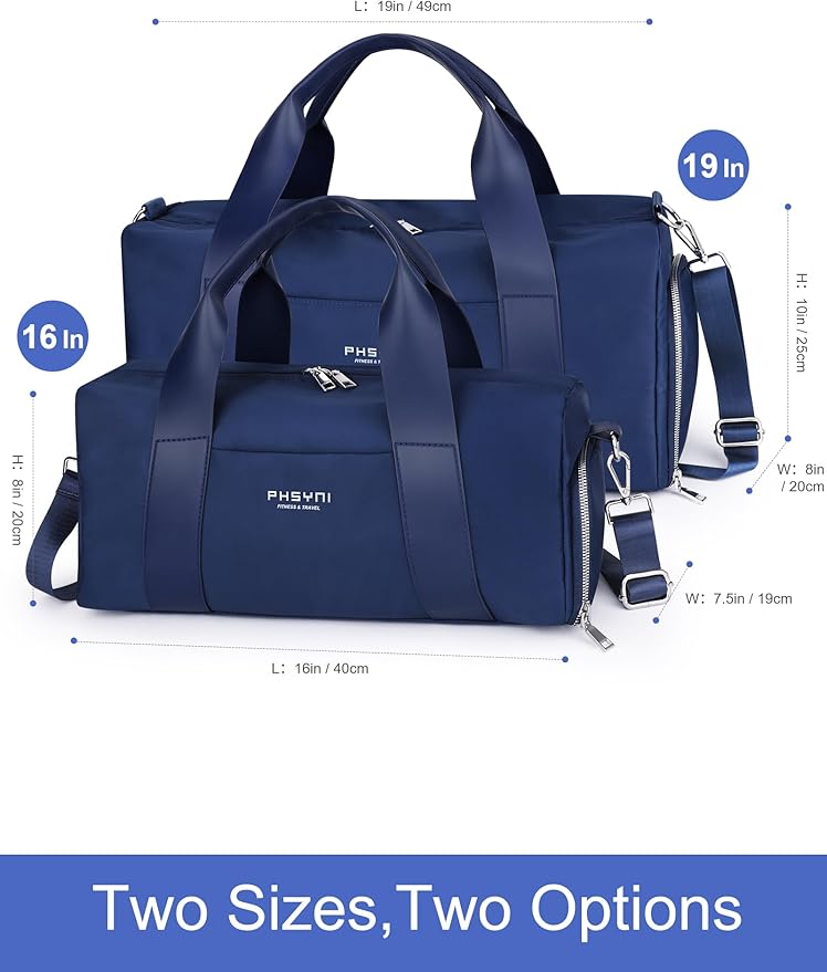 Compact Sports Gym Bag for Women and Man, Cute Mini Duffle Bag with Wet Pocket & Shoes Compartment, Personal Item Travel Workout Bag, 16"-Small, Navy