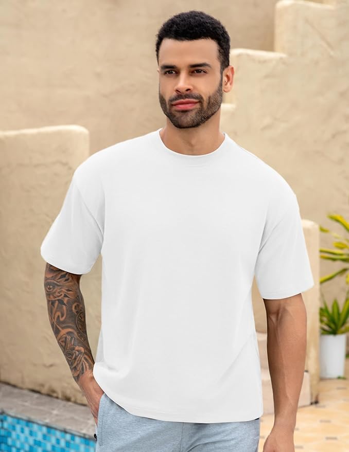 Mens Oversize Short Sleeve T-Shirts Loose Fit Solid Color Lightweight Tee Shirt Athletic Dry Fit Top