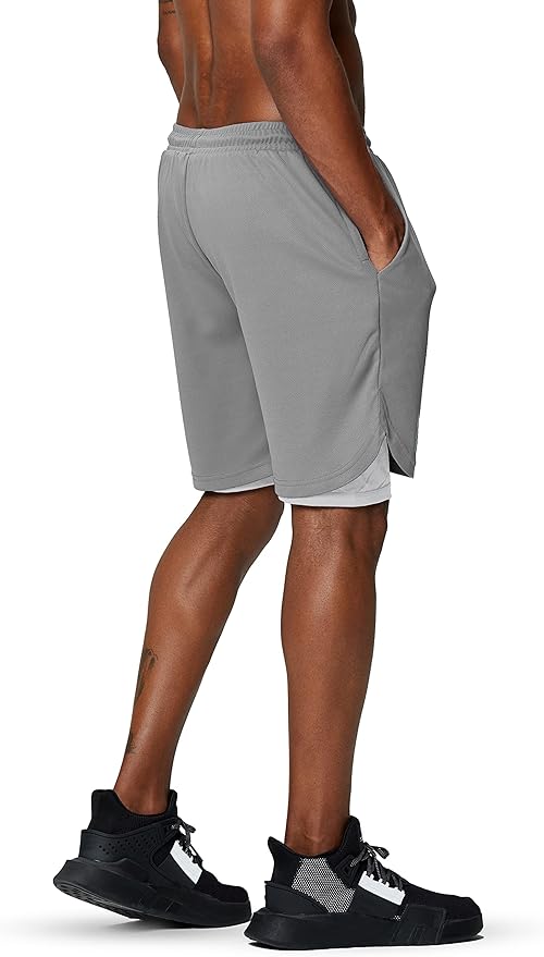 Pinkbomb Men's 2 in 1 Running Shorts Gym Workout Quick Dry Mens Shorts with Phone Pocket