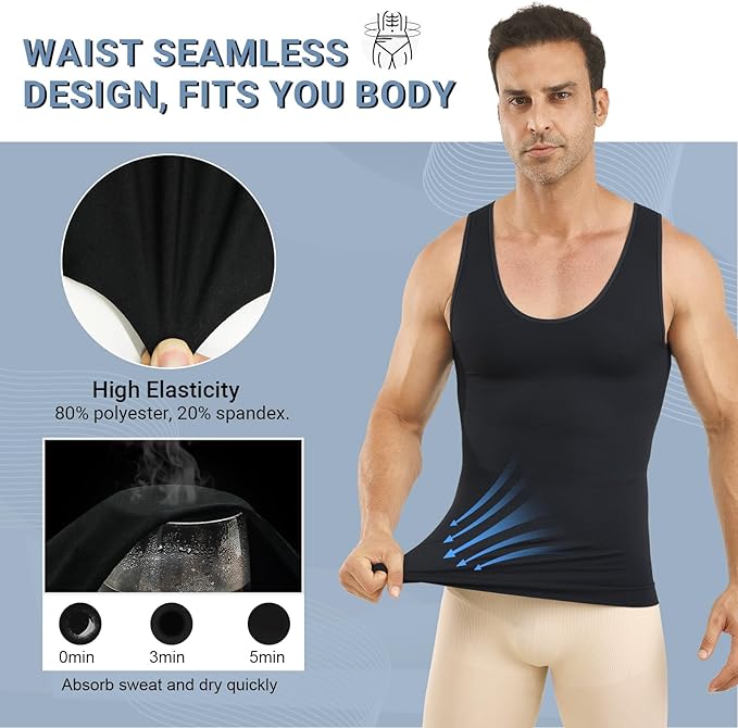Gynecomastia Compression Shirt Men, Slimming Undershirt Compression Tank Top Mens Shapewear Body Shaper