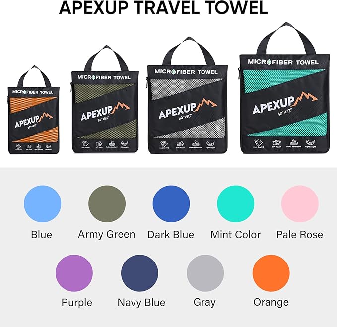 APEXUP Microfiber Travel Towel, Ultra Absorbent Quick Dry Towels, Lightweight Gym Sports Camping Towel for Workout, Yoga, Beach, Shower, Swimming (48"×24", Orange)