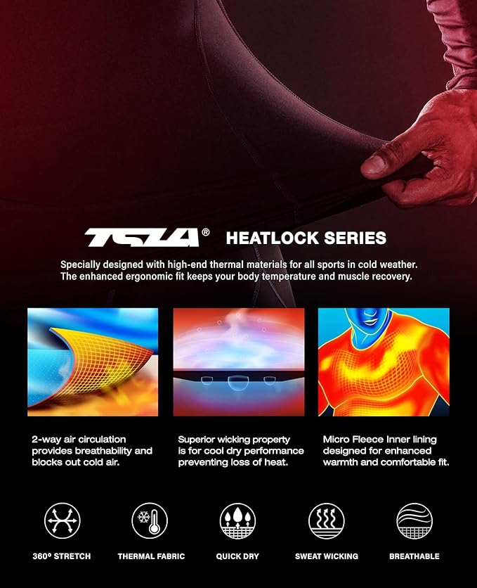 TSLA Men's Thermal Long Sleeve Compression Shirts, Athletic Base Layer Top, Winter Gear Running T-Shirt