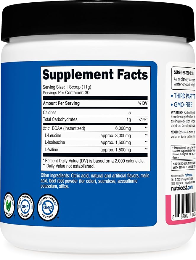 Nutricost BCAA Powder 2:1:1 (Raspberry Lemonade, 30 Servings)