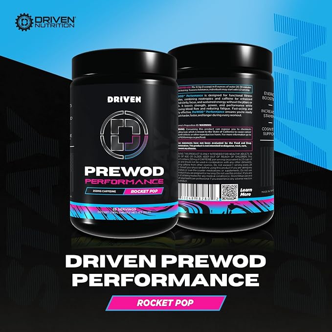 Driven PREWOD Energy Drink Powder, 25 Servings - Pre-Workout Supplement wit- Boosts Energy, Focus, Strength, & Endurance for High-Intensity Training (Performace, Rocket Pop)