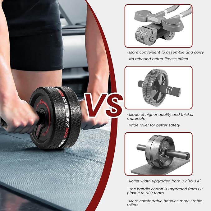 Upgraded Ab Roller Wheel. Abdominal Training Roller for Men/Women, Abdominal Wheels Widened to 3.4 ", Rubber Tread of The Abdominal Wheel Upgraded, Max Weight 490 lbs