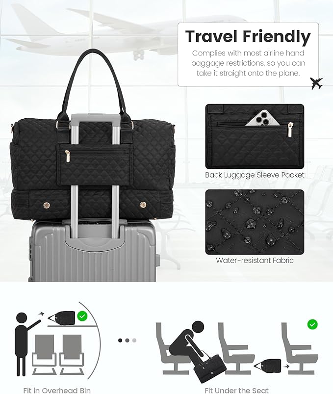 LOVEVOOK Travel Duffle Bag for Women, Weekender Overnight Bag with Shoe Compartment, Carry on Bag with Toiletry Bag, Gym Duffel Bag with Wet Pocket, Hospital Bags for Labor and Delivery 3 Pcs Set