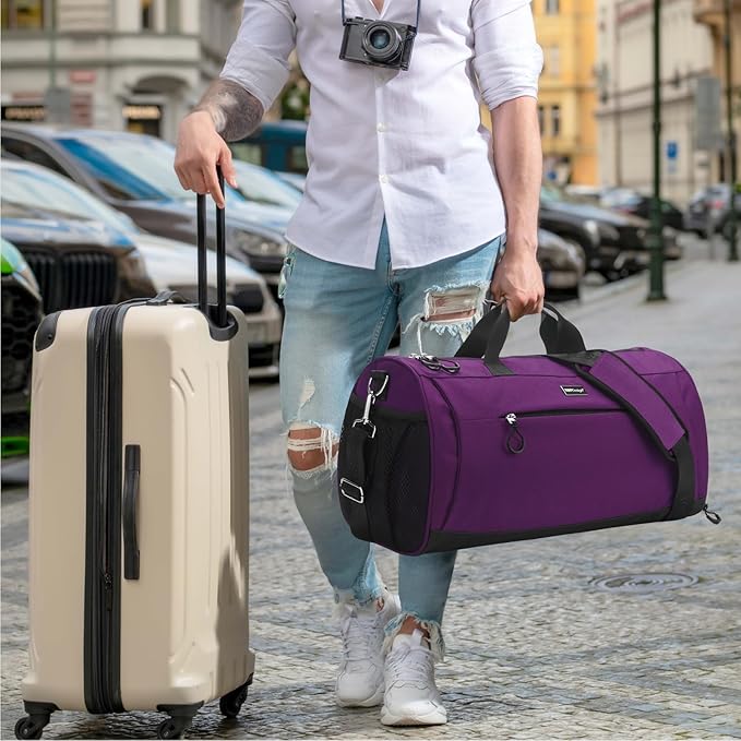 TOPDesign Gym Bag for Women & Men, Unisex Duffel Bag with Shoe Compartment & Wet Pocket for Travel Sports Gym (M Purple)