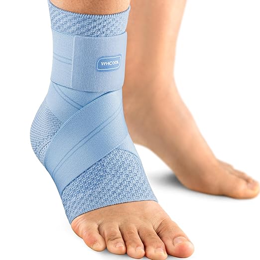 Flat Knitting Ankle Brace For Women&Men, 7-Zone Dynamic Compression Sleeve w/Flex Strap,Foot Support For Sports, Sprained Ankle, Achilles Tendonitis, Plantar Fasciitis Relief(Pack of1) M,Blue