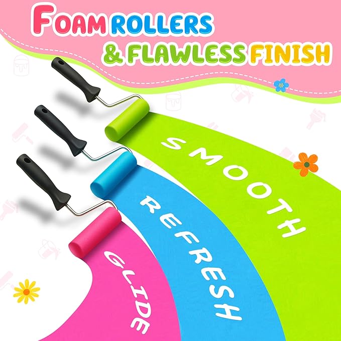 DIYSELF Paint Roller Kit - Foam Paint Roller 4 inch, Small Roller Paint Brush, Mini Rollers for Painting, Walls, Cabinets, Doors, House Painting Supplies, Professional Paint Roller Tray Set (10 Pack)