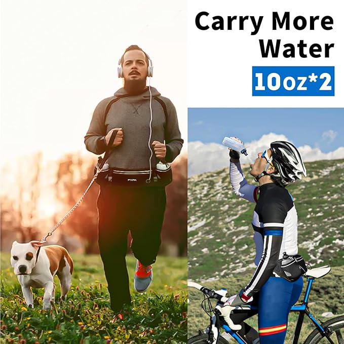 PYFK Running Belt with Water Bottles, Hydration Belt for Men and Women, Water Bottle Holder Running Pouch Water Belt, Fanny Pack Fits 7 inches Phones, Waist pack for Runner Jogging