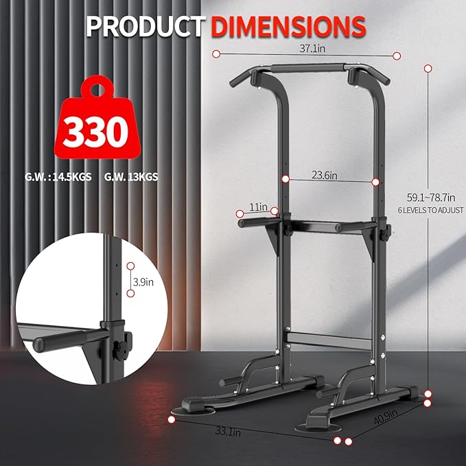 Dip Station - Home Gym Strength Training Pull-Ups Dip-Ups 330Lbs