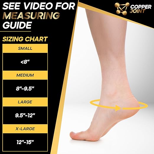 CopperJoint Foot Sleeve - Elastic Ankle Compression Socks for Women & Men, Foot Braces, Copper Ankle Brace Women Wrap, Copper Infused Compression Support for Running, Sports - Large