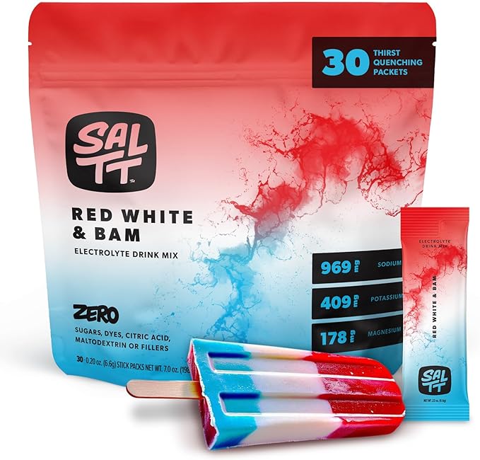 SALTT Electrolytes Powder Drink Mix - Red White and Bam- 30 Hydration Packets - Magnesium, Potassium, Sodium, Trace Minerals - Zero Sugar & Gluten Free - Travel Essentials