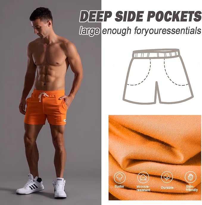 Mens 5 Inch/7 Inch Cotton Shorts Mens Sweat Athletic Shorts for Men Gym Worket Shorts with Pockets