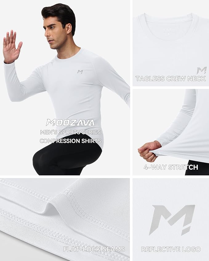 Mens Compression Shirt Long Sleeve Quick Dry Athletic Workout Gym T-Shirt SPF Running Top Sport Undershirt Base Layer