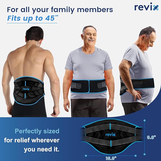 REVIX Large Ice Pack for Back, Reusable Lower Back Ice Wrap with Dual Compression Straps, Flexible Cold Pack Brace for Lumbar Support, Sciatic Nerve, Muscle Recovery