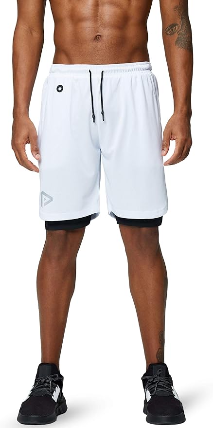 Pinkbomb Men's 2 in 1 Running Shorts Gym Workout Quick Dry Mens Shorts with Phone Pocket