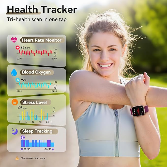 Smart Watches for Women Men, 1.85" Screen Smartwatch Compatible iPhone Android Phone Answer/Make Call, 24/7 SpO2 Sleep Heart Rate Monitor,3ATM Waterproof, Fitness 120+Sport (2 Bands Included)