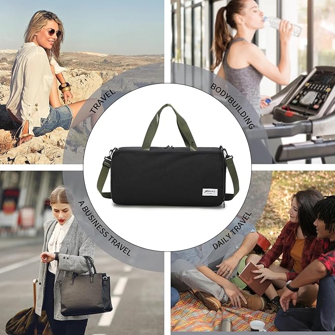 BE SMART Waterproof Mens Gym Bag with Shoe Compartment, Duffle Bag with Wet Pocket for Men, Lightweight Large Sport Duffel Bag With Tpu Pocket (Black/olive green with TPU pocket)