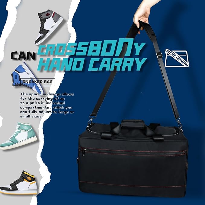 Sneaker Duffel Travel Bag, Waterproof Sneaker Duffle Bags Shoe Bags for Travel, Basketball Sports Gym bag with 3 Adjustable Dividers, & Shoulder Strap