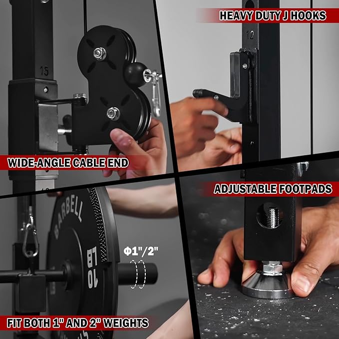 Mikolo Folding Squat Rack, Wall Mounted Power Rack with Cable Crossover Machine & LAT Pull Down, Functional Trainer with 5 Adjustable Function Modes, for Home Gym and Space Saving