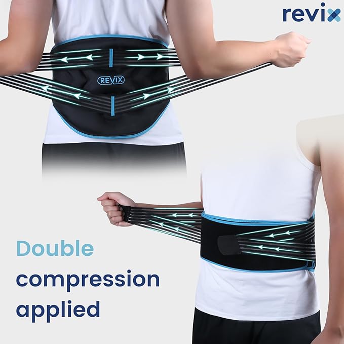REVIX Large Ice Pack for Back, Reusable Lower Back Ice Wrap with Dual Compression Straps, Flexible Cold Pack Brace for Lumbar Support, Sciatic Nerve, Muscle Recovery