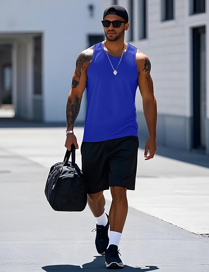 MAGCOMSEN Mens Workout Tank Tops Undershirt Cotton Muscle Athletic Sleeveless Shirts for Gym