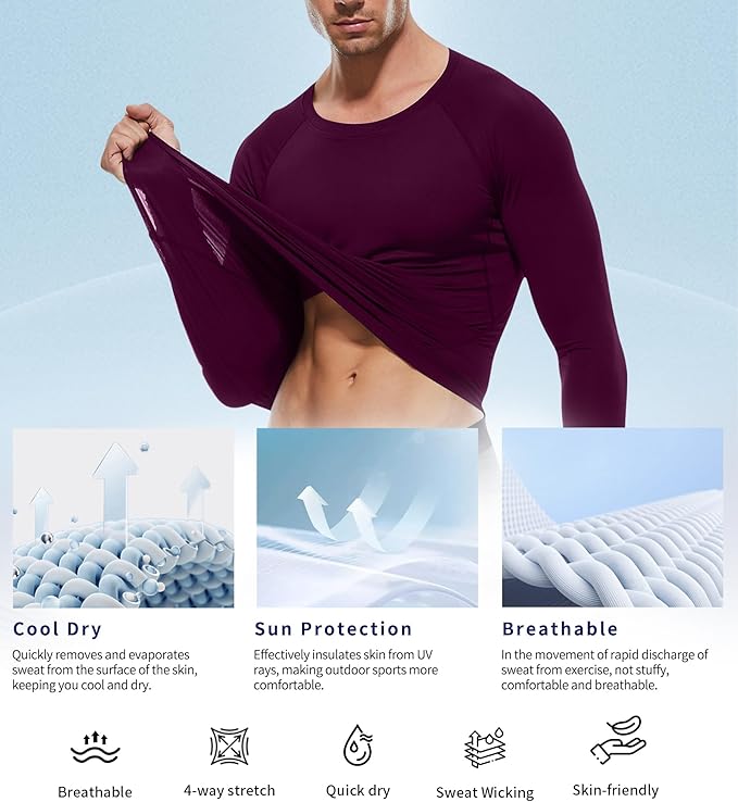 Compression Shirt Men Long Sleeve Quick Dry T-Shirt Athletic Workout Base Layer Running Sports Gym Undershirts