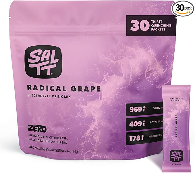 SALTT Electrolytes Powder Flavored Drink Mix - Radical Grape - 30 Hydration Packets - Magnesium, Potassium, Sodium, Trace Minerals - Zero Sugar & Gluten Free - Travel Essentials