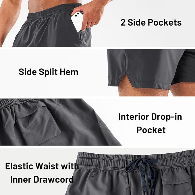 MIER Men's Workout Running Shorts Quick Dry Active 5 Inches Shorts with Pockets, Lightweight, Breathable