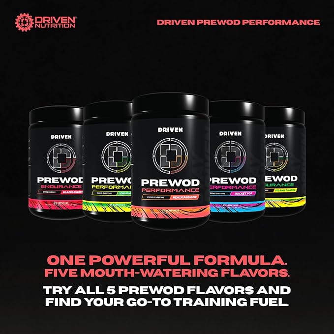 Driven PREWOD Energy Drink Powder, 25 Servings - Pre-Workout Supplement wit- Boosts Energy, Focus, Strength, & Endurance for High-Intensity Training (Performace, Peach Paradise)