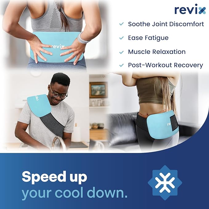 REVIX Gel Ice Packs Reusable 14" x 7" – 2 Packs Flexible Cold Compress with Strap for Back, Shoulder, Hip, Thigh – Extra Large Ice Pack for Everyday Recovery & Cooling Relief