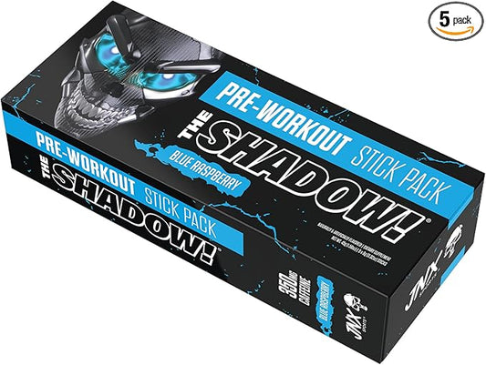 JNX SPORTS The Shadow! High Stim Preworkout - Blue Raspberry 5 Servings | 350mg of Caffeine, Electric Energy, Mental Focus & Superhuman Strength for Men & Women