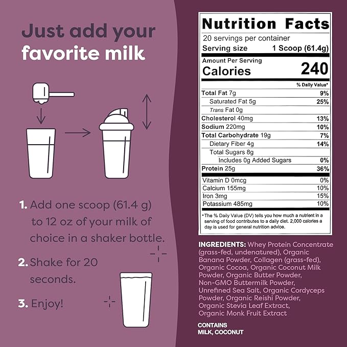 FlavCity Grass Fed Whey Chocolate Protein Powder - Brownie Batter - 25g Protein & 10g Collagen - Made with Organic Cocoa & Coconut Milk - Gluten Free & No Added Sugars (20 Servings)
