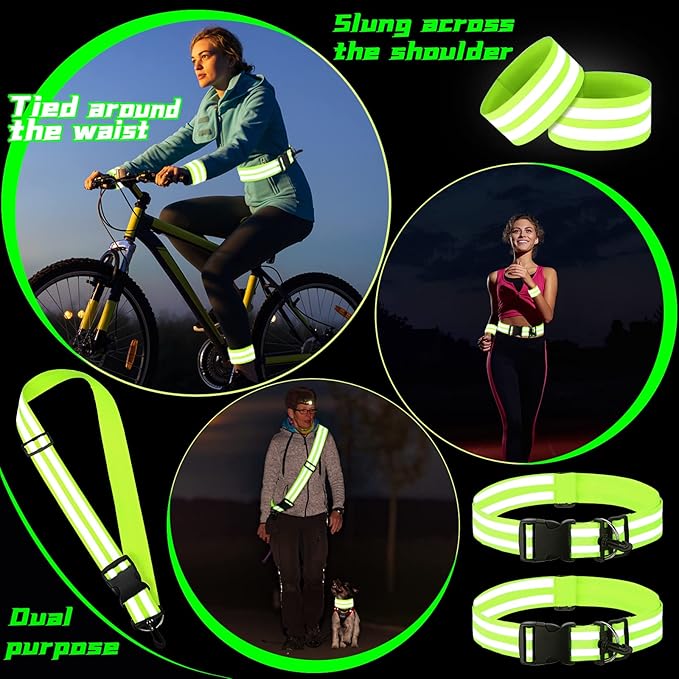 Saintrygo 6 Pcs Reflective Sash for Walking at Night Reflective Strap Arm Band High Visibility Belt Safety Ankle Strap for Visibility Vest Clothing Running Gear