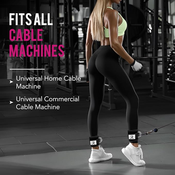 Slim Panda Ankle Strap for Cable Machine,Ankle Cuff for Kickbacks, Booty Hip Abductors,Glute Workouts, Leg Extensions, Curls for Men and Women, Adjustable with Double D-Rings