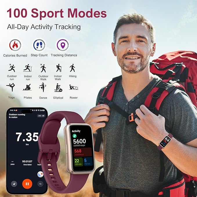 Fitness Tracker,Smart Watch with 24/7 Heart Rate Blood Oxygen Sleep Monitor,1.47" HD Touchsreen with Step & Calorie Counter 100+ Sport Modes Health Activity Trackers for Men and Women (Bordeaux)